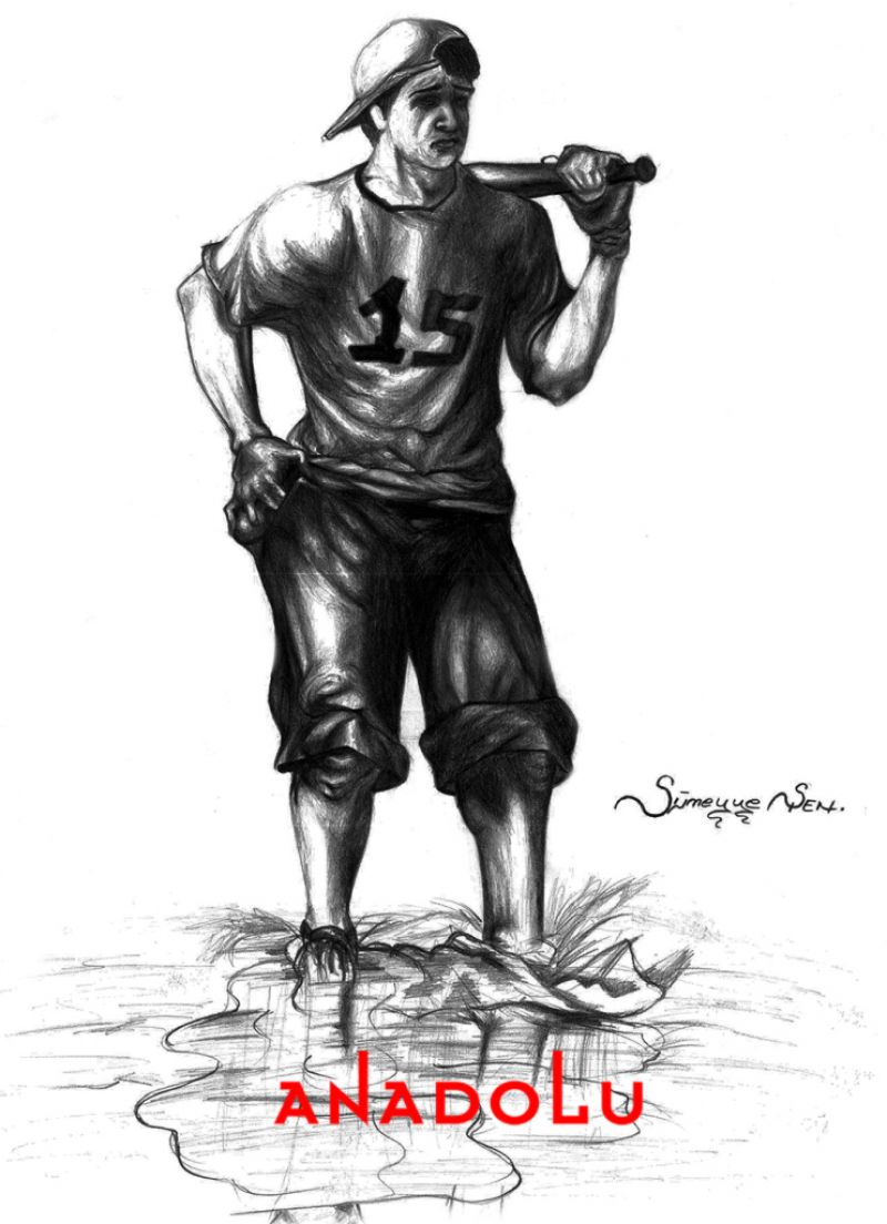 Karakalem Beyzbol Oynayan Adam Çizimi Diyarbakır