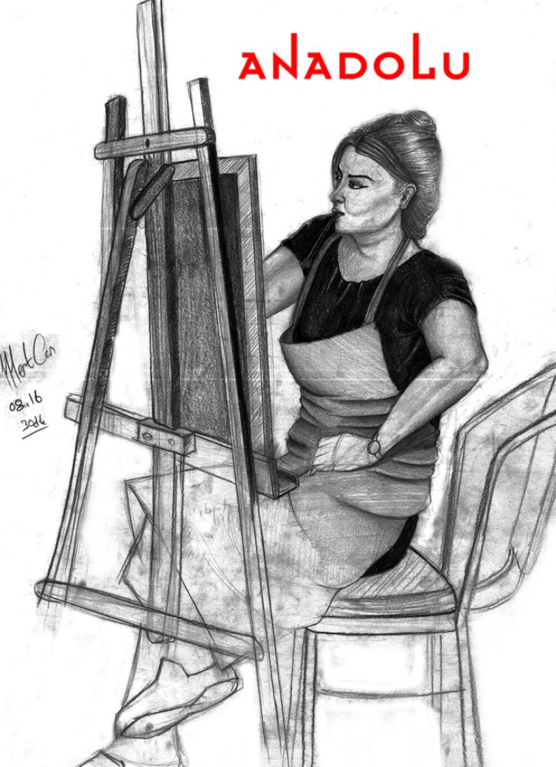 Karakalem İmgesel YağlıBoya Yapan Kadın Çizimi Diyarbakır